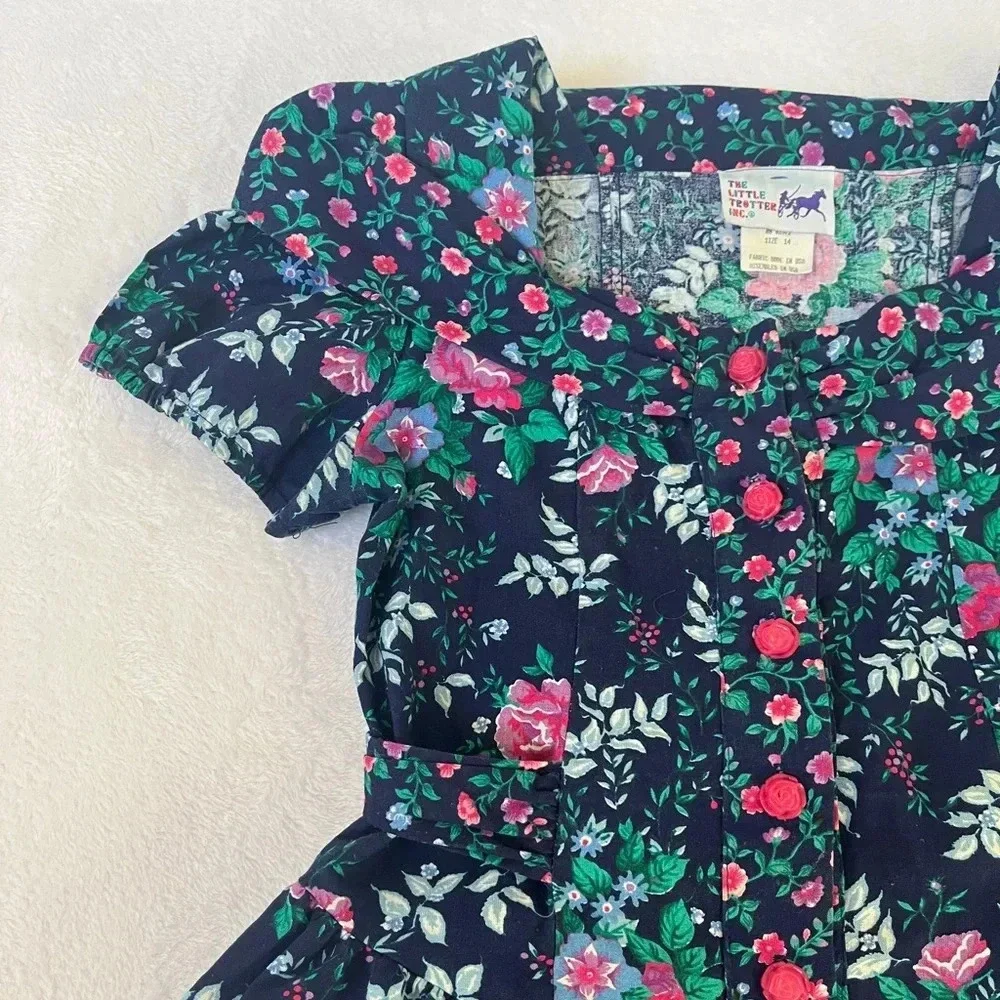 The Little Trotter Inc Sz 14 Girls 80s Boat Neck Floral Crinoline Party Dress